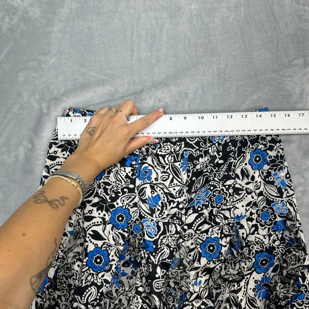 INC International Concepts Silk Floral Ruffle Handkerchief Hem Midi Skirt Blue 6 - Picture 2 of 5